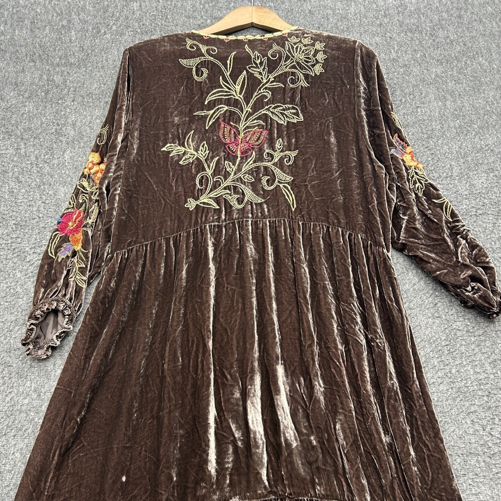 Johnny Was Taline Velvet Dress Boho Brown Midi Medium Floral Butterfly Cottage - Picture 7 of 11